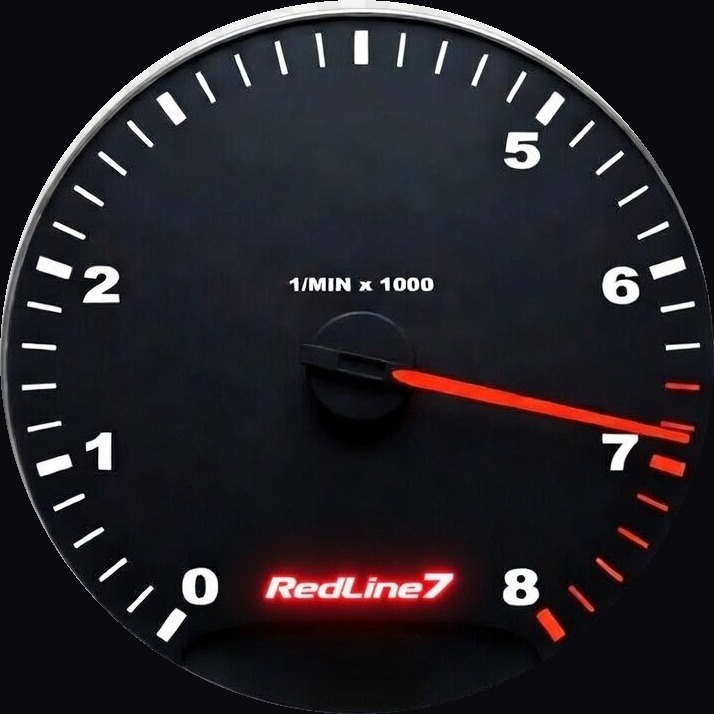 RedLine7 — tachometer needle at 7 in the redline